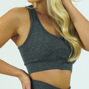 Black speckled sports bra